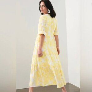 Chicos Yellow White Paisley Floral Tiered Maxi Long Dress size 1/ US 8/10